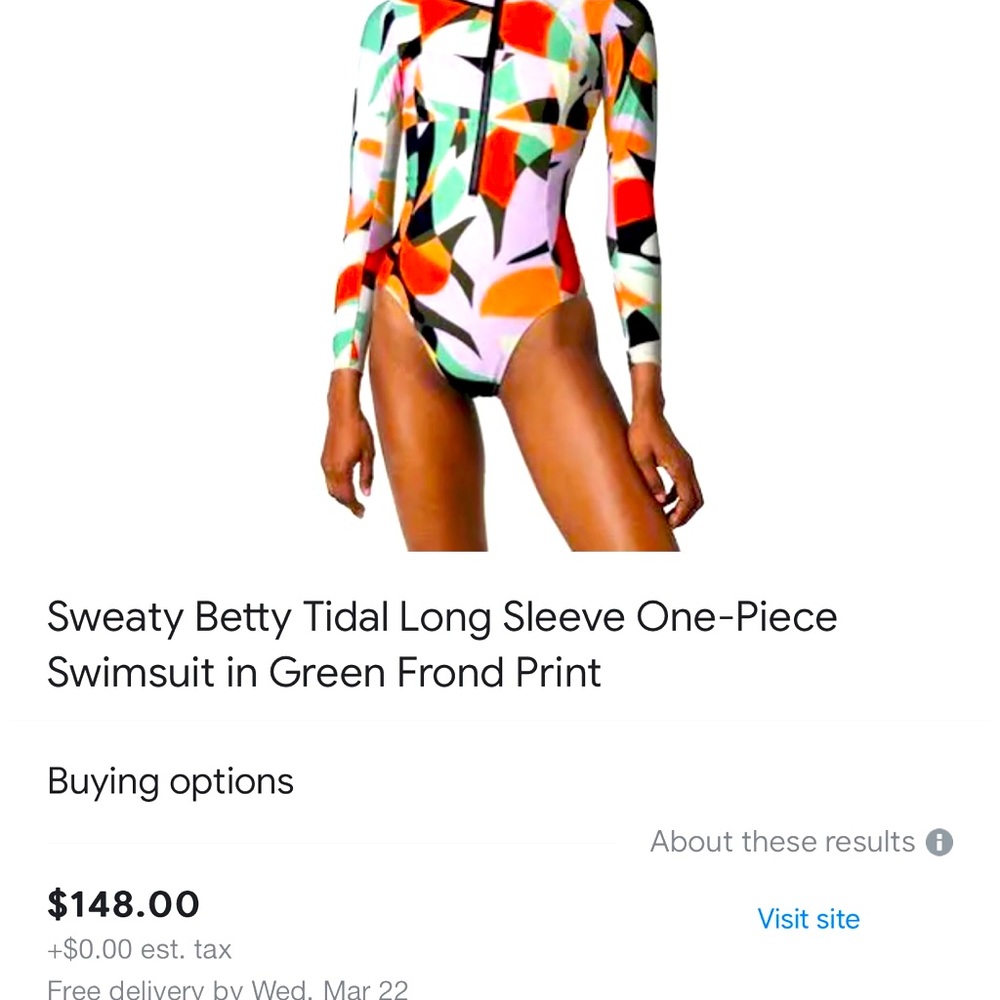 Sweaty Betty Tidal Long Sleeved One Piece Bathing Suit Medium NWOT
